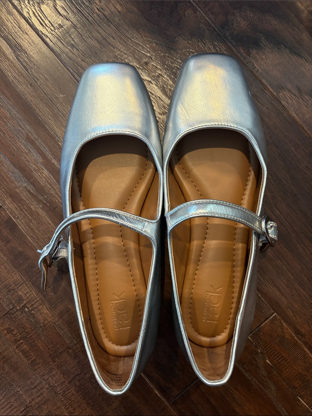 Nordstrom Rack Metallic Silver Mary Jane Flats with Strap